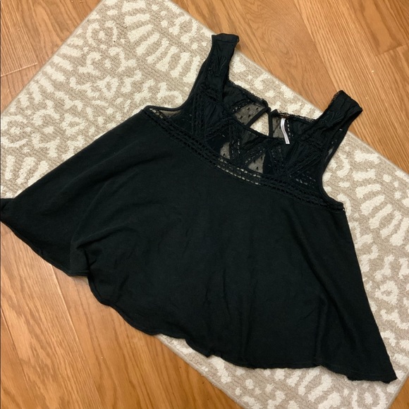 Free People Tops - Free people black midi tank top with embroidery
